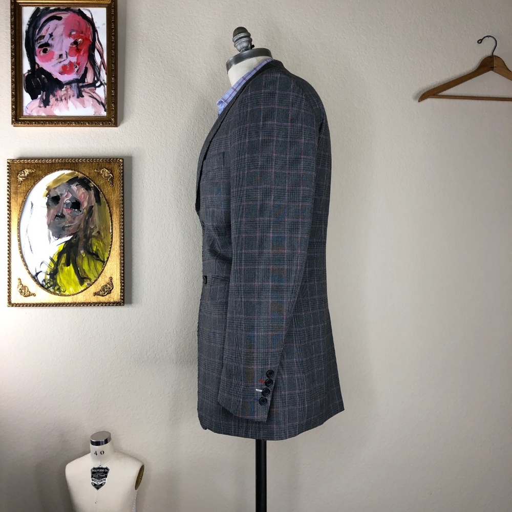 Ben Sherman Plaid Raw Edge Blazer - Picture 2 of 6